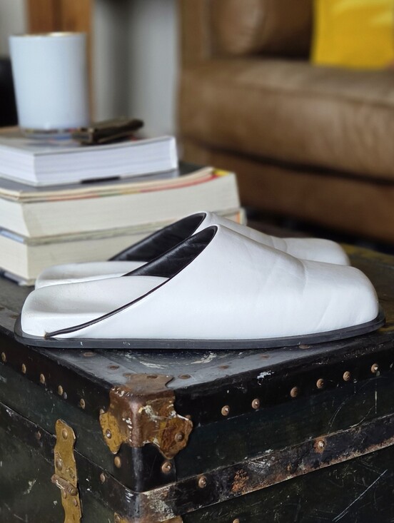 Sinobi White Leather Slip-On Mules - Contemporary Japanese Unisex Style main image 4
